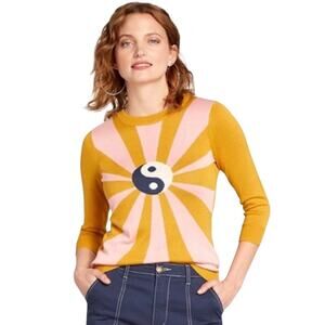 ModCloth Gold Yin Yang Burst Cotton Pullover Sweater
